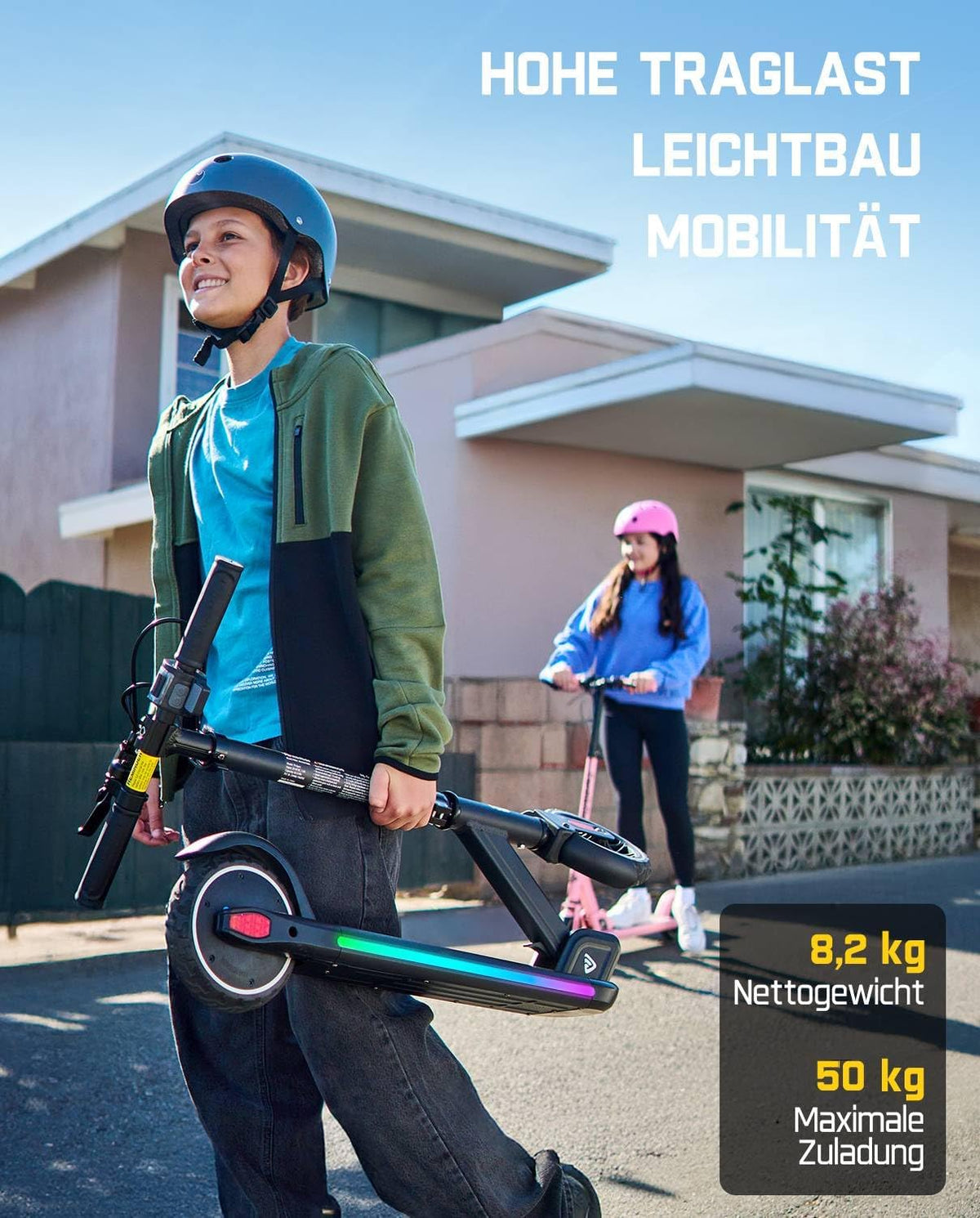 FanttikRide T9 Apex Elektrische step voor kinderen, 1,3-1,7 m, 200 W motor, led-kleurlicht, bluetooth-muziek, 12/16/20 km/u digitaal display, in hoogte verstelbaar, opvouwbaar, tot 40 minuten, zwart