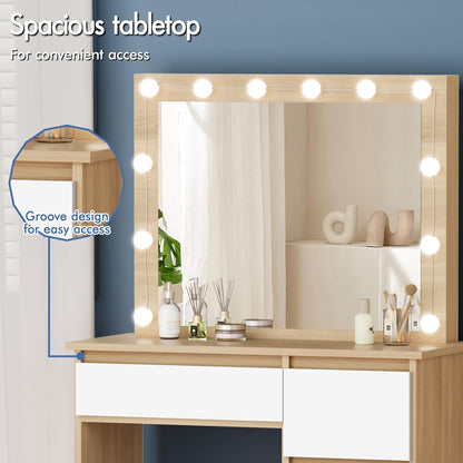 Make-uptafel – Kaptafel – Schminktisch – Make-up tafel – Make-up bureau – 4 Laden Opbergruimte – Verstelbare 12 LED Lampen