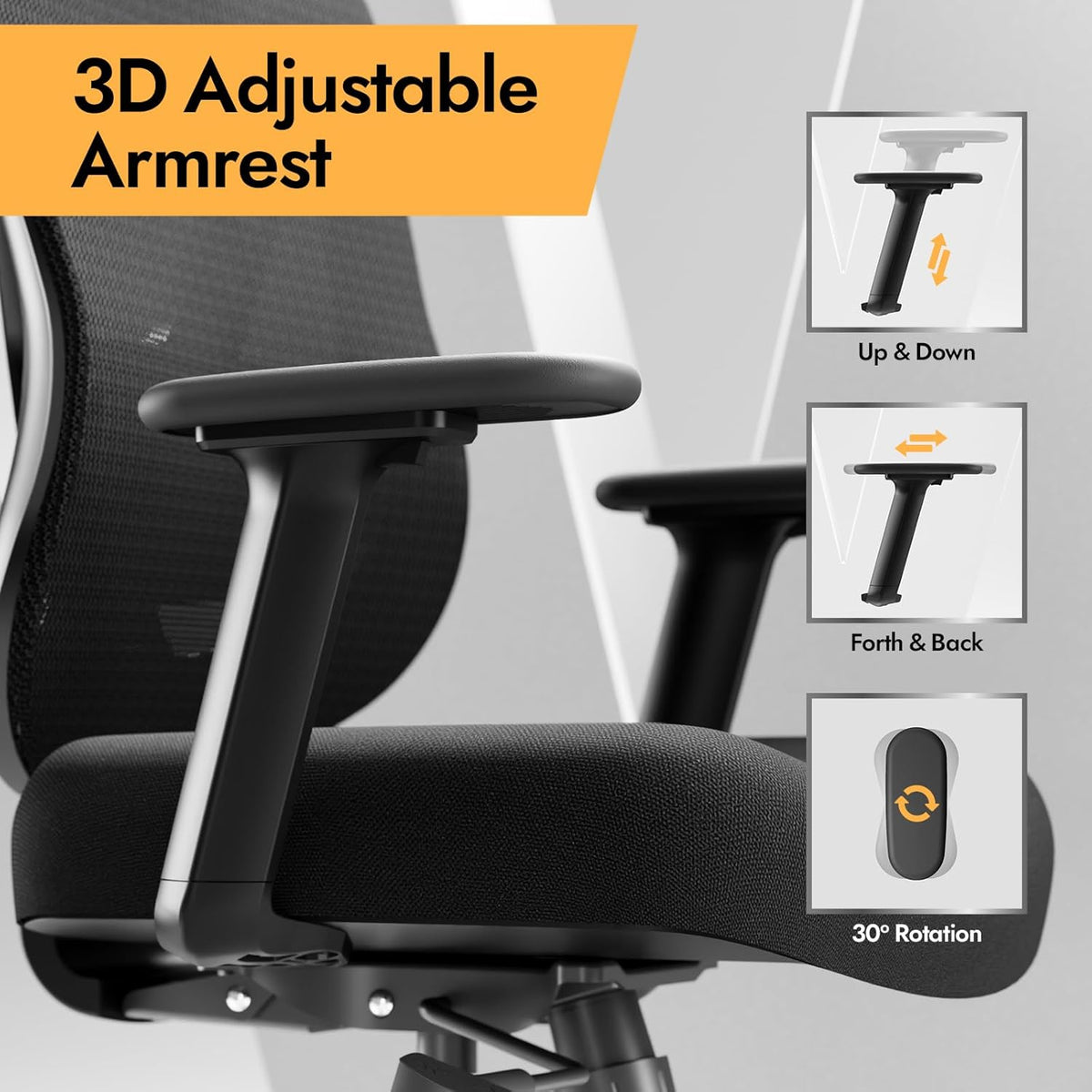 Bureaustoel – Ergonomische Stoel – Office Chair – Kantoorstoel – Computerstoel – 3D-Lendensteun – Verstelbare 3D-Armleuningen