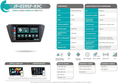 Autoradio Skoda Fabia – Multimedia Systeem – Navigatie – Bluetooth Radio – Touchscreen – 9 Inch – 8-Core Processor – CarPlay & Android Auto