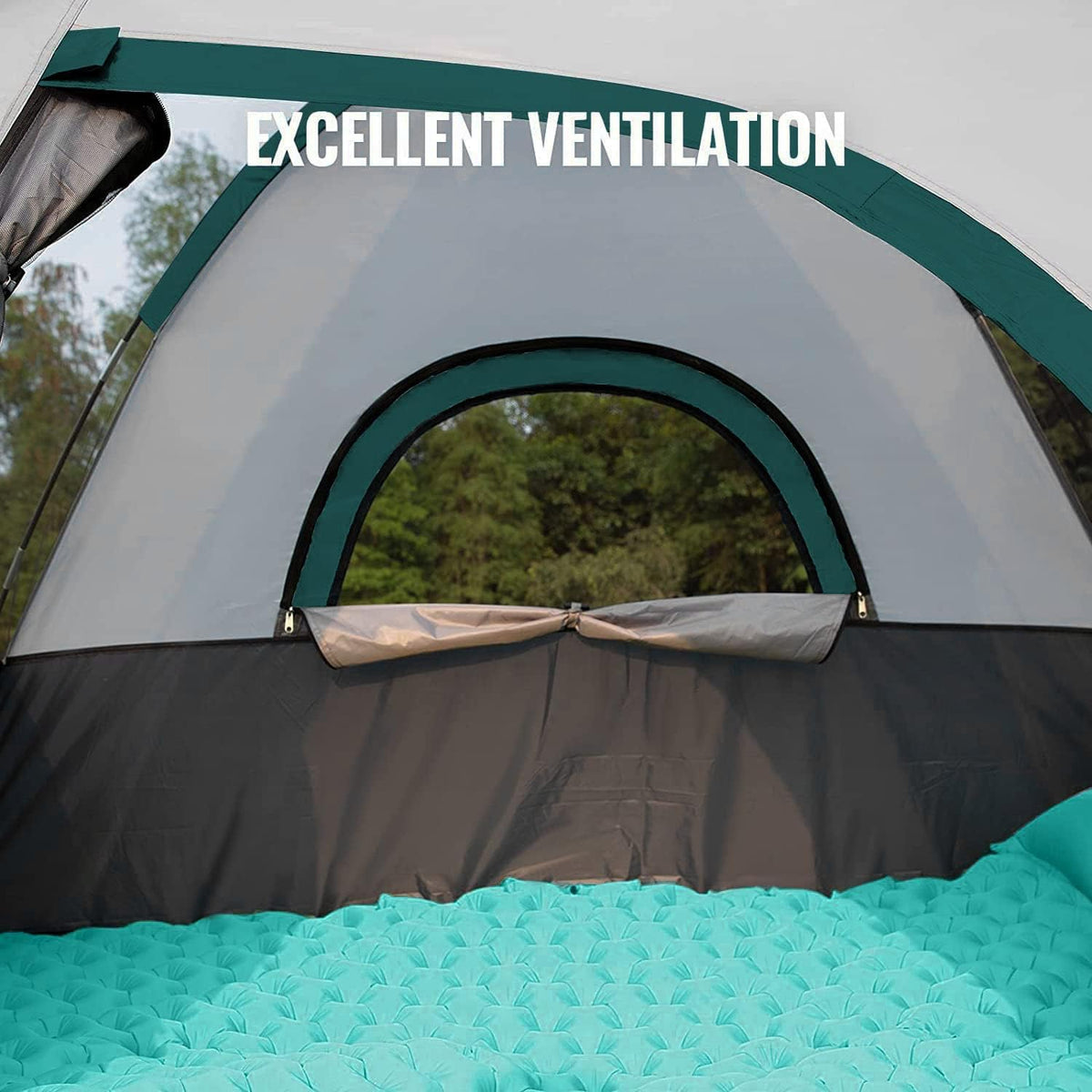 Person Campingtent, outdoor familietent met afneembare regenvlieg voor backpacken, wandelen, winddichte en waterdichte koepeltent voor comfortabele reis, eenvoudig op te zetten