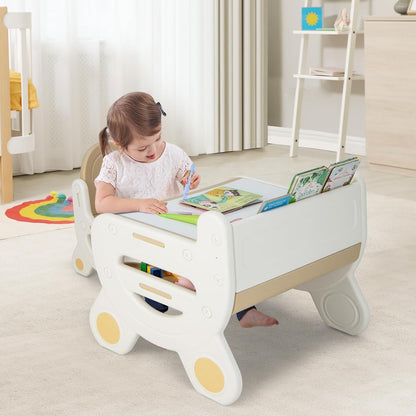 FANTASK Kinderzitgroep met in hoogte en kantelbaar tafelblad, kindertafel met kruk, om te tekenen, leren, spelen en eten, voor kinderen vanaf 3 jaar (bruin)