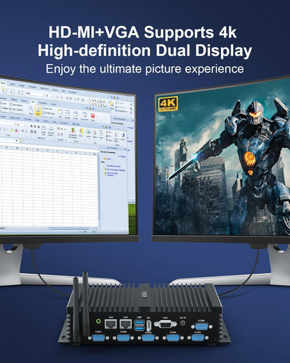 PC Industrial WIN11 Core i7, Industrial Computer Desktop RS232 COM, Dual Lan Mini PC ventilatorloos, 8GB RAM 512GB SSD, HD, VGA, Wi-fi, BT 4.0, 3G/4G SIM Card Slot, Auto Power On
