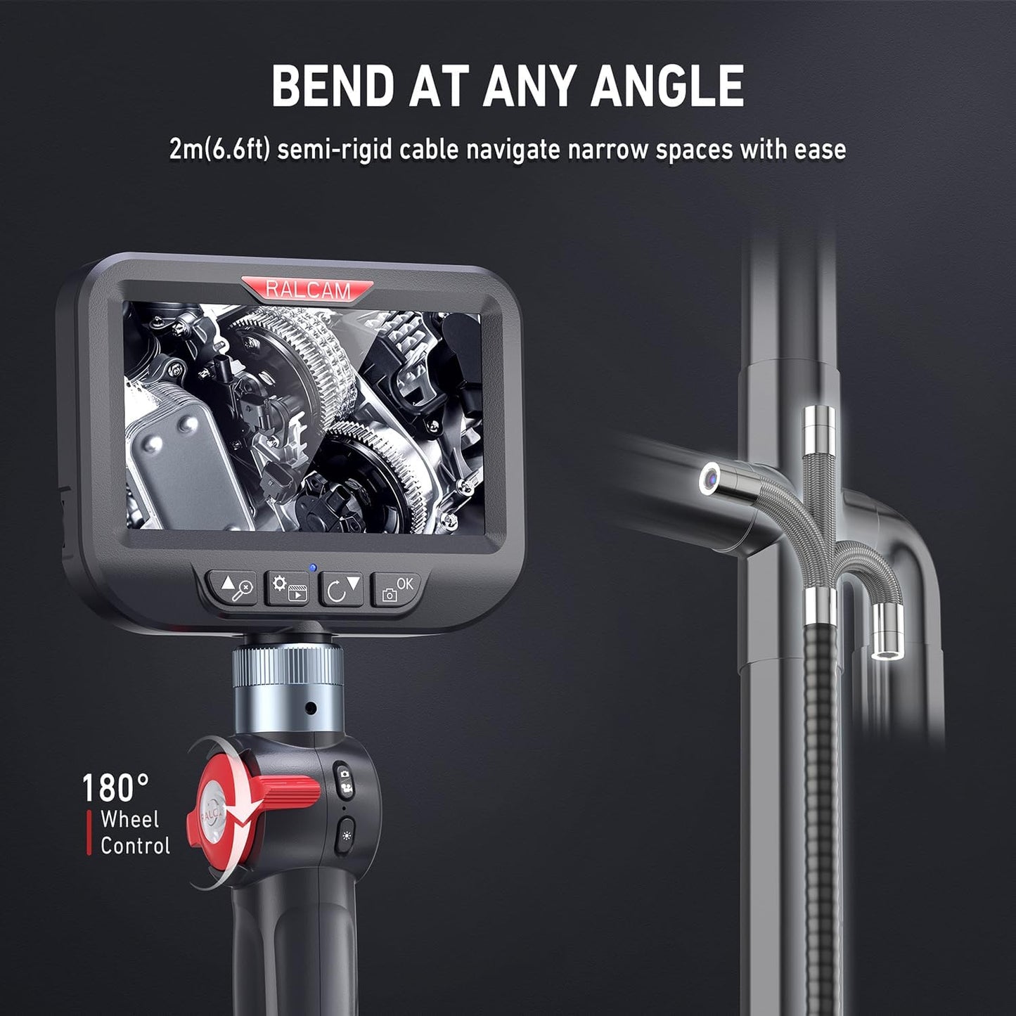 Ralcam Endoskopkamera mit Licht Endoscope Camera - Endoskop 8,5 mm Inspektionskamera 4,3" HD 1080P Rohrkamera, Kameras mit 10 LED, IP67 Wasserdicht 2M Halbstarre Kabel Teleskopkamera Kfz Werkzeug