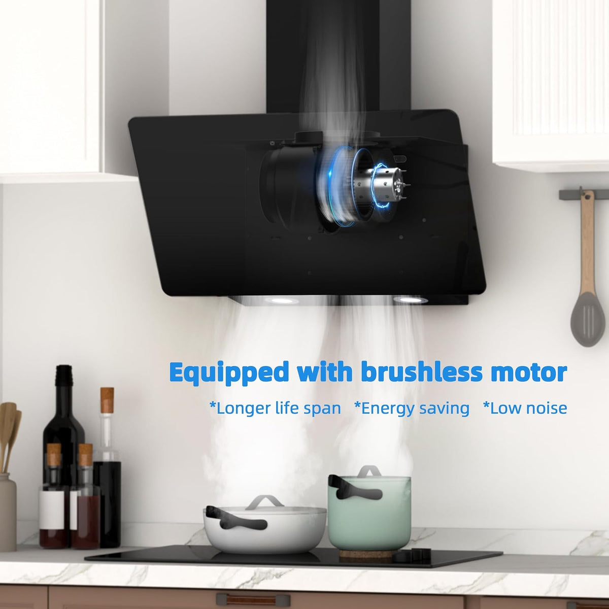 FIREGAS 60 cm Afzuigkap schuin met 350m³/h, LED's, borstelloze motor, drukknopbediening, afzuiging en recirculatie, efficiëntie A++