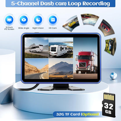 Achteruitrijcamera, set van 5 camera's, 10,1 inch, IPS HD-monitor, IP68 waterdicht, nachtzicht, BSD, loop-video, DVR, USB, full-colour achtercamera voor vrachtwagen, campers, aanhanger, bus