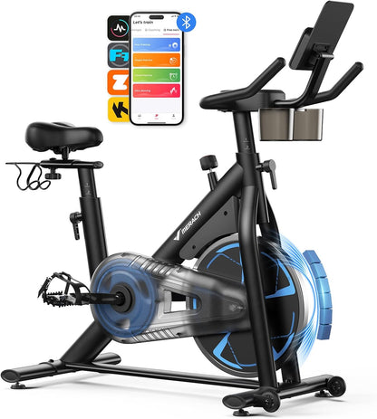 MERACH Hometrainer met magnetische weerstand, stille binnenfiets met dempend luchtkussenzadel, lcd-display, speciale toepassing, stabiel H-frame, belasting tot 150 kg