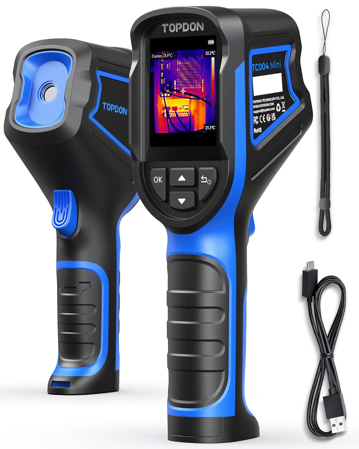 TOPDON TC004 Mini-warmtebeeldcamera, 240 x 240 IR-resolutie, handheld thermische camera, 15 uur batterijduur, 25 Hz beeldherhalingssnelheid, -20 °C tot 450 °C temperatuurbereik,