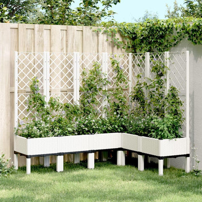Flower Box for the Garden with Integrated Polypropylene Trellis Raised Design and Rattan Look, White, 160 x 120 x 142 cm, Ideal for Climbing Plants, Vegetables and Flowers - QUORE