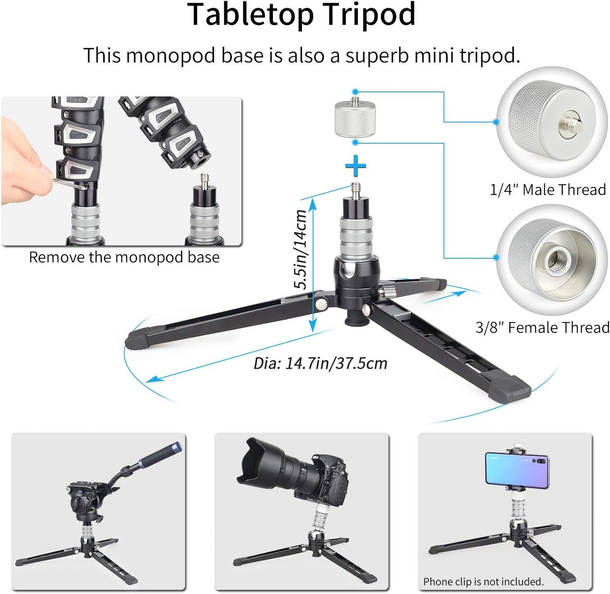 Monopod – Videomonopod – Cameramonopod – Camerastatief – Videostatief – Fluid Head Met 360° Pan En -52° Tot +91° Kanteling – Aluminiumlegering, 182 Cm Hoog En 10 Kg Draagvermogen