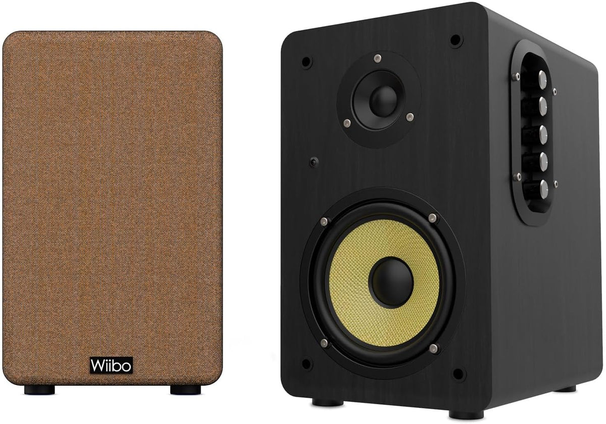 WIIBO - Neo 100 V2 - Draagbare Bluetooth-luidspreker in vintage-stijl, intelligente hifi-luidspreker, rek-luidspreker, vermogen 100 W, 250 mm x 180 mm x 300 mm, zwart en geel