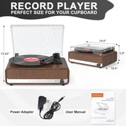 Platenspeler - Geïntegreerde Luidsprekers - Vintage Fonograaf - met Bluetooth-Riemaandrijving - 3 snelheden - voor Muziekgenot - Woondecoratie - Hout - Walnoot