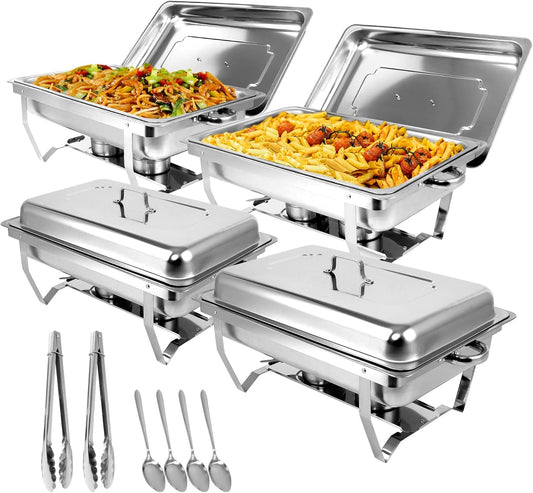 Snowtaros Chafing Dish-set, warmhoudcontainers voor gerechten, 9 liter, roestvrij staal, warmhoudcontainer, eten, voedselverwarmer voor buffet, feesten, bruiloften (4 stuks, 4 x GN 1/1)