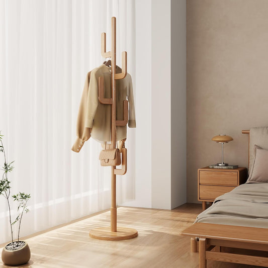 AQIMUELE Kapstok, entreekledingrek van hout, cactus met 3 hoogte-opties en 8 haken, kapstok op poten voor kleding/tassen/hoeden, hout