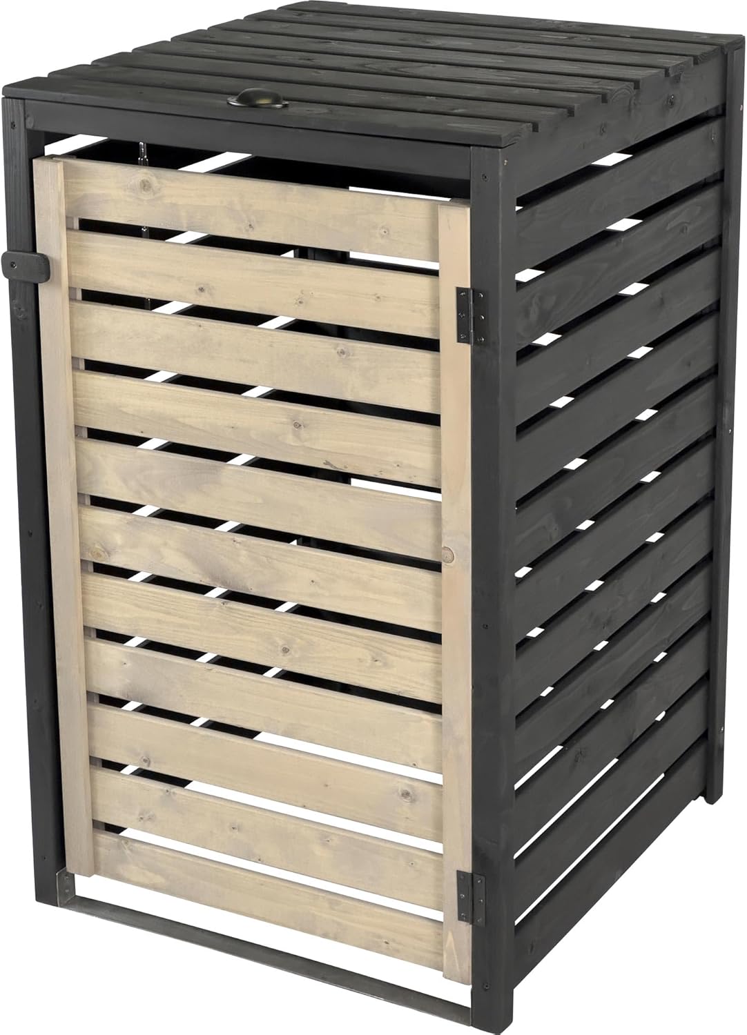 dobar® Green Label Vuilniscontainerombouw, 1 stuk, 120 l, in antraciet-zwart, van hout, als bouwpakket, afvalcontainerbox met deksel en draaideur, tweekleurig, 67 x 64 x 94 cm