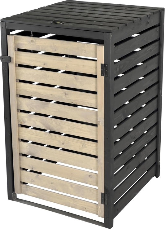 dobar® Green Label Vuilniscontainerombouw, 1 stuk, 120 l, in antraciet-zwart, van hout, als bouwpakket, afvalcontainerbox met deksel en draaideur, tweekleurig, 67 x 64 x 94 cm