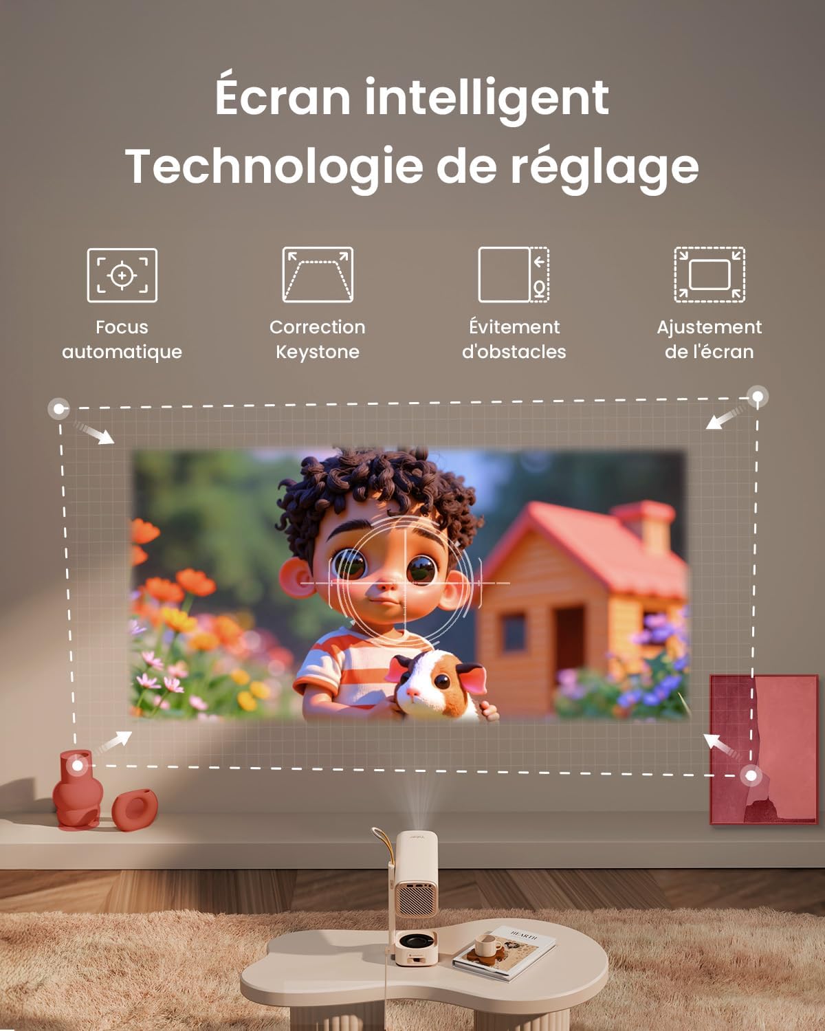 Mini-videoprojector【Geïntegreerde app/Dolby Audio/Turbosonic】 Yaber T1 Pro 1080P FHD en HDR10, draagbare beamer met automatische punt/trapeziumcorrectie, overheadprojector voor thuisbioscoop
