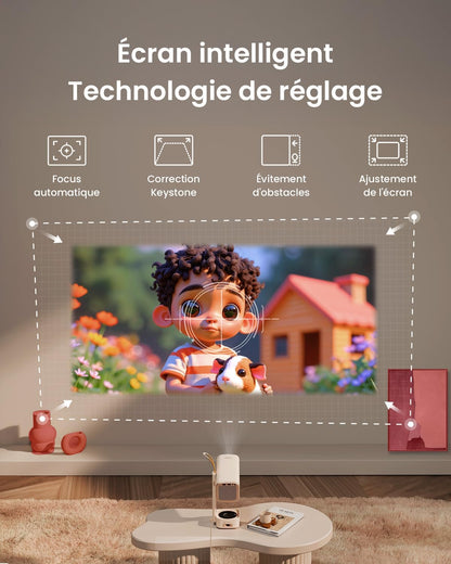 Mini-videoprojector【Geïntegreerde app/Dolby Audio/Turbosonic】 Yaber T1 Pro 1080P FHD en HDR10, draagbare beamer met automatische punt/trapeziumcorrectie, overheadprojector voor thuisbioscoop