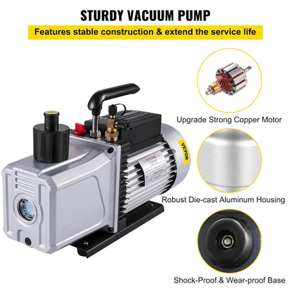 Vacuümpomp – Vacuum Pomp – Onderdrukpomp – Airco Vacuümpomp – 12 CFM 1 PK – Hoog Efficiënt – Aluminium Behuizing