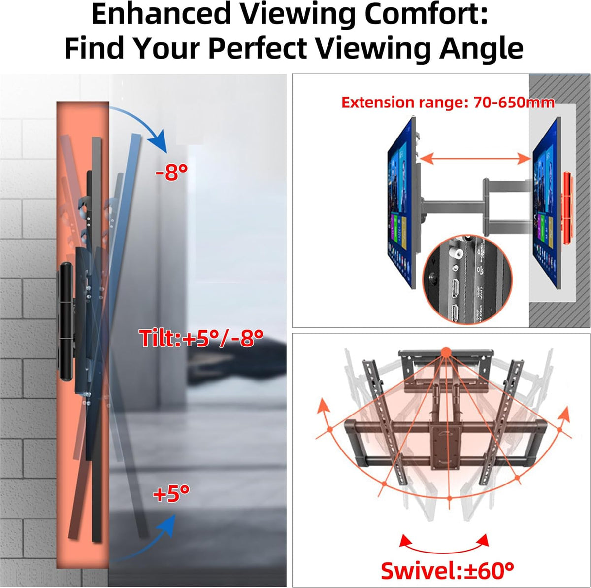 85 86 90 98 Full Motion TV Muurbeugel voor 55-100 Inch Televisie LED, Dual Articulating Arms Heavy Duty Mount, Swivel Tilt tot 80kg (176 lbs) Max VESA 800x600mm DY999