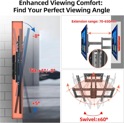 85 86 90 98 Full Motion TV Muurbeugel voor 55-100 Inch Televisie LED, Dual Articulating Arms Heavy Duty Mount, Swivel Tilt tot 80kg (176 lbs) Max VESA 800x600mm DY999