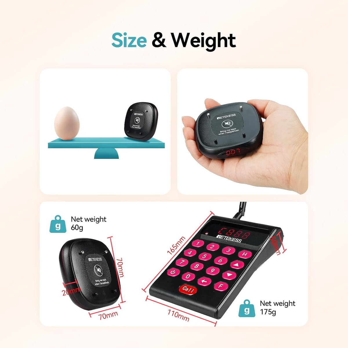 Draadloos Oproepsysteem – Pager – Semafoonsysteem – Communicatiesysteem – Oproepsysteem Restaurant – 500 Meter Bereik – 40 Pagers Met Afneembaar Toetsenbord – Mute-knop - QUORE