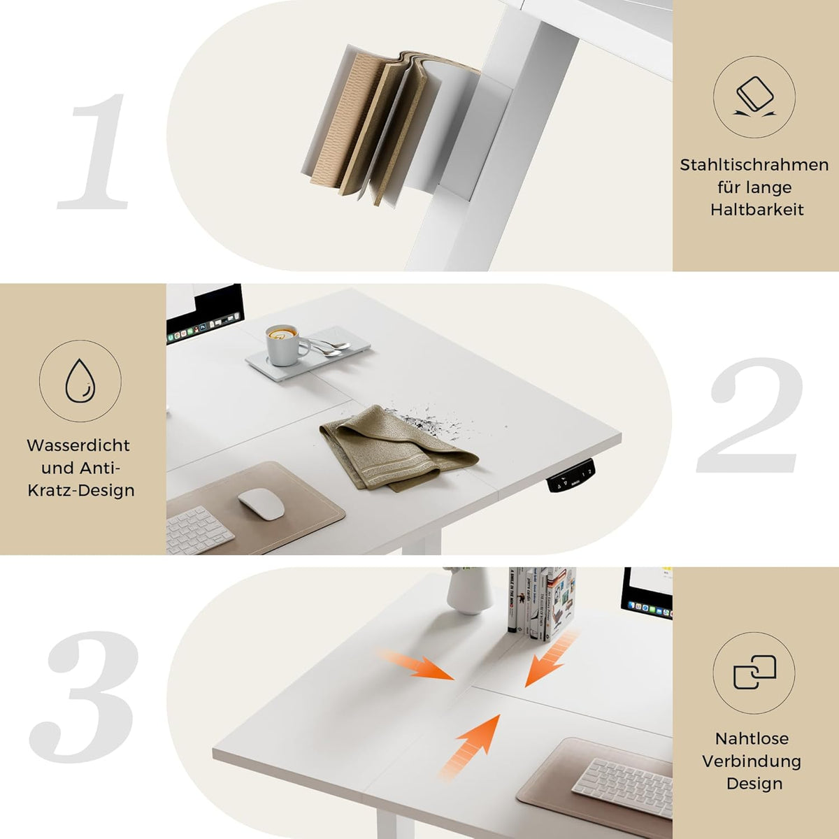 Agilestic Height Adjustable Desk 160 x 80 cm, Stable Desk with Electric Height Adjustment and Manual Control with Memory, Ergonomic Desk for Standing or Sitting, White - QUORE
