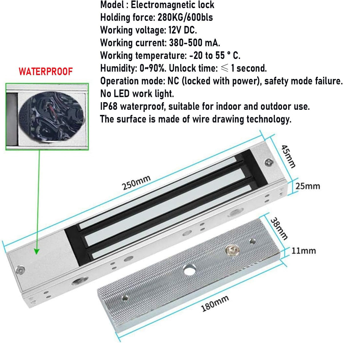 YAVIS kit Tuya WiFi toegangscontrole systeem, touchscreen vingerafdruk toetsenbord met scherm, NC elektrisch magnetisch slot 280kg/600lbs, IP68 waterdicht, RFID 125kHz/13.56MHz, deurbel voeding