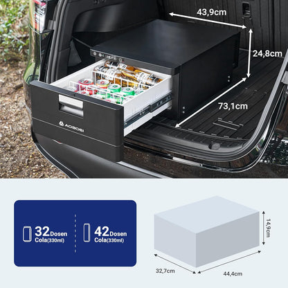 AAOBOSI 31L Compressorkoelkast met Lade, APP-Gestuurde Koelkast Voor Campers, 12/24V, Koelkast Voor Voertuigen, Bereikt -20°C, Geschikt Voor Auto's, Vrachtwagens, Campers, Boten, Kamperen en Reizen