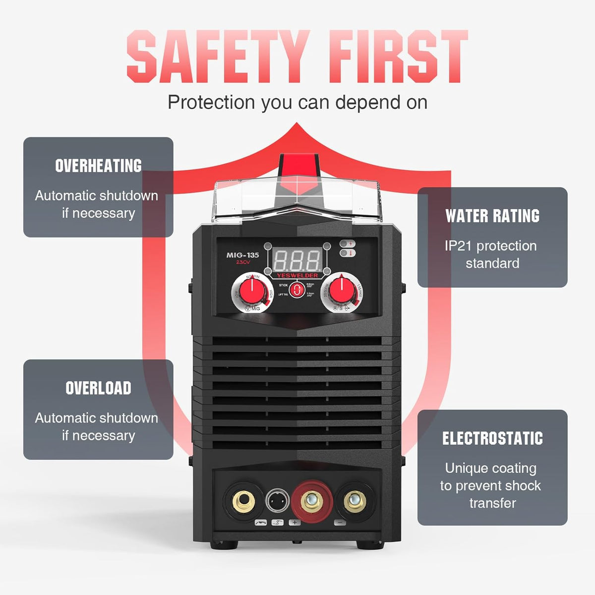 YESWELDER 135Amp MIG Lasser Gasloze 230V Flux Kern Lasapparaat Flux MIG/Lift TIG/Stick 3-in-1 Lasmachine IGBT Inverter Lasser