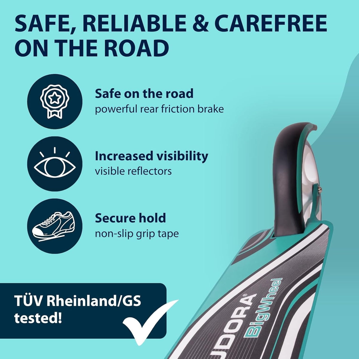 Hudora 14751 Bigwheel 205-Het Origineel Met Rx Hudora Big Wheel 205 Step met RX Pro Technologie, Inklapbaar, Turquoise