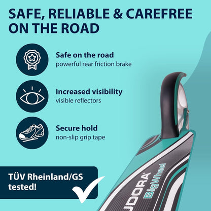Hudora 14751 Bigwheel 205-Het Origineel Met Rx Hudora Big Wheel 205 Step met RX Pro Technologie, Inklapbaar, Turquoise