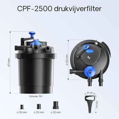 SunSun CPF-2500 set - tot 6000l - UVC 11W - NEO3800 pomp slang vijverfilterset