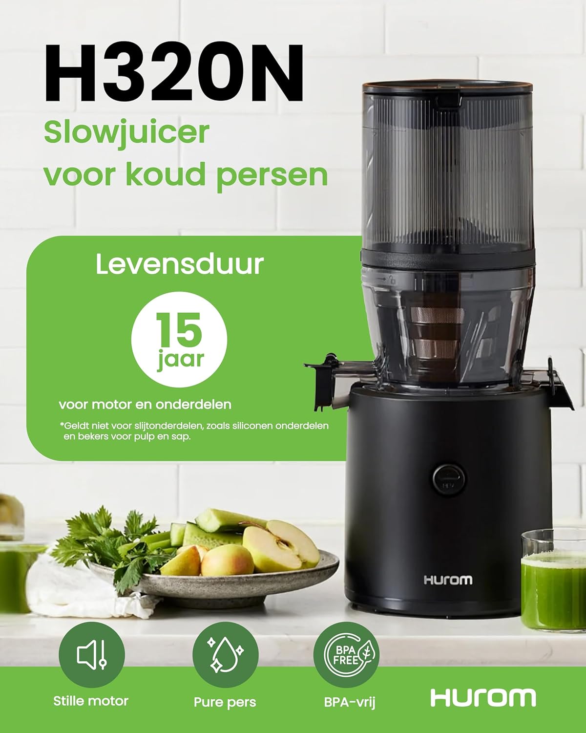 Hurom Slowjuicer | Sapcentrifuge voor groenten en fruit | H320N | Elektrische koudpers | Stille motor | Gemakkelijk schoon te maken met grote container en zeefilter 2L | BPA-vrij (ZWART)