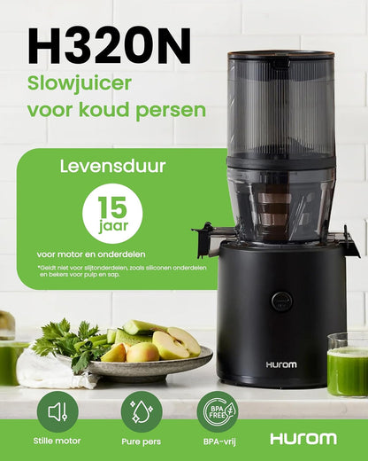 Hurom Slowjuicer | Sapcentrifuge voor groenten en fruit | H320N | Elektrische koudpers | Stille motor | Gemakkelijk schoon te maken met grote container en zeefilter 2L | BPA-vrij (ZWART)