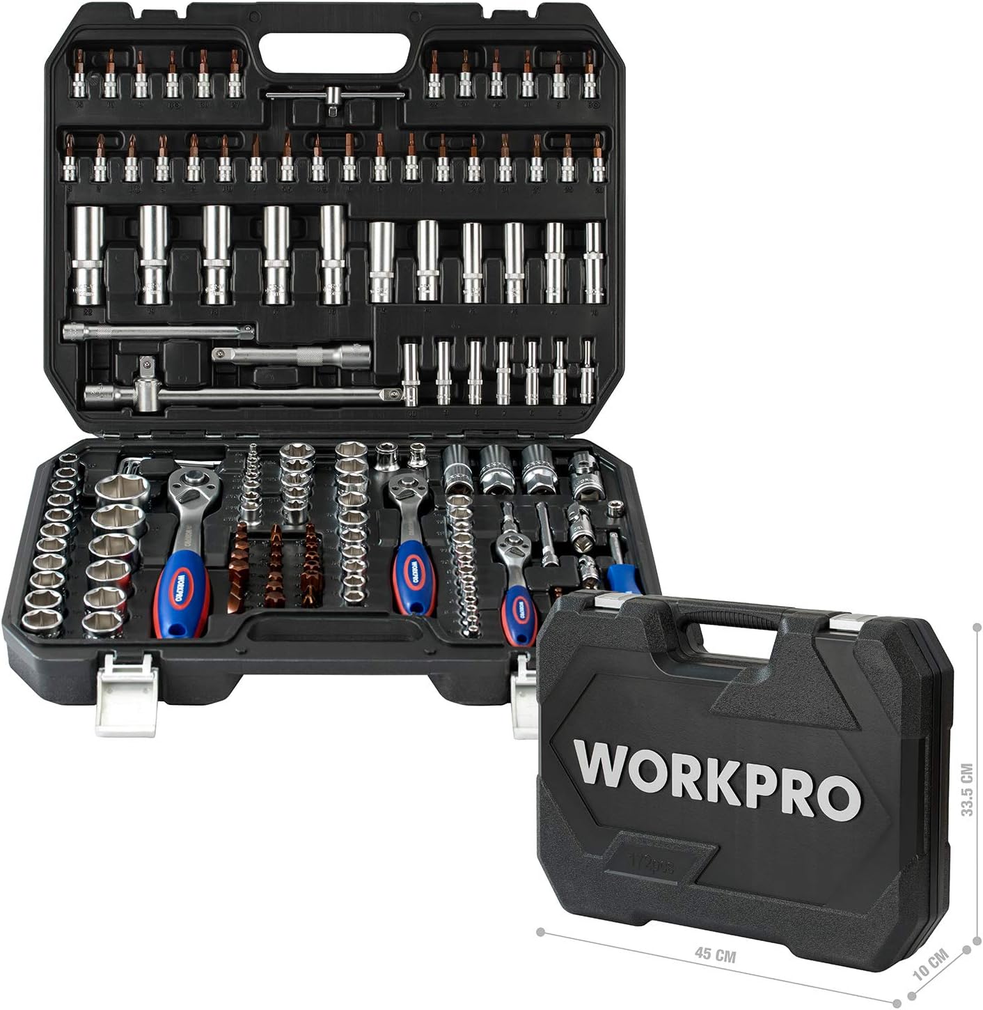 Dopsleutelset – Doppenset – Ratels – Doppendoos – Moersleutelset – 172-Delig – Chroom-Vanadium Staal – 72 Tanden Ratel met Quick Release