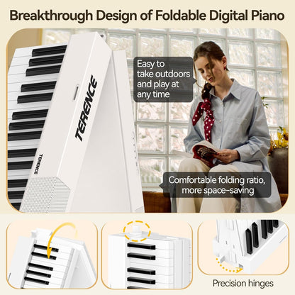 E Piano 88 toetsen – Keyboard Piano – Digitale Piano – Elektrische Piano – 88 Toetsen Keyboard – Opvouwbaar – Bluetooth & MIDI – Wit