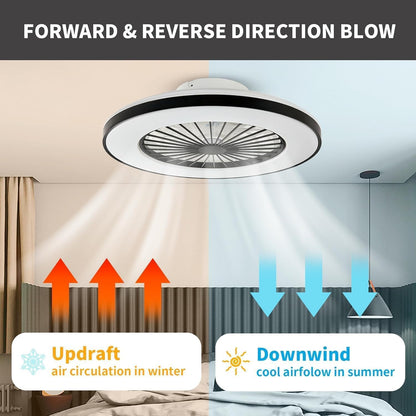 Moderne LED-plafondlamp met ventilator, RGB-plafondventilatorverlichting, 6 ventilatiesnelheden, oneindig dimbare verlichting voor woonkamer, slaapkamer, kantoor, 3000-5500 K, (Zwarte lijst 50CM)