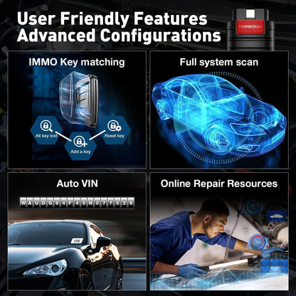 thinkcar Thinkdiag Obd2-diagnoseapparaat, automotive foutcode-uitlezer voor volledige systemen, Obd2 Bluetooth-adapter met 16 reset-services, actieve test, ECU-codering, iOS- en Android-app.