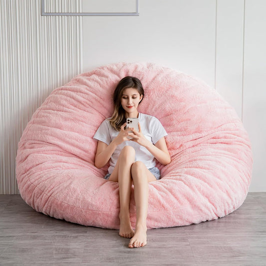 MAXYOYO Zitzakbed - converteerbaar van zitzak tot bed - grote bank met pluche hoes en pluizige vulling inbegrepen voor volwassenen, gast (roze, 150 x 150 cm)