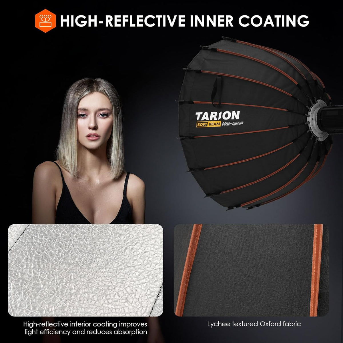 Parabolische Softbox 60 Cm – Lichtvormer – Fotolicht – Videolicht – Studiolicht – Snelsluiting – Dubbele Diffusers En Afneembaar Honingraatrooster