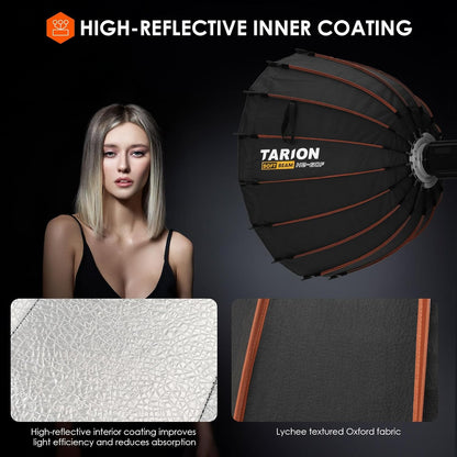 Parabolische Softbox 60 Cm – Lichtvormer – Fotolicht – Videolicht – Studiolicht – Snelsluiting – Dubbele Diffusers En Afneembaar Honingraatrooster