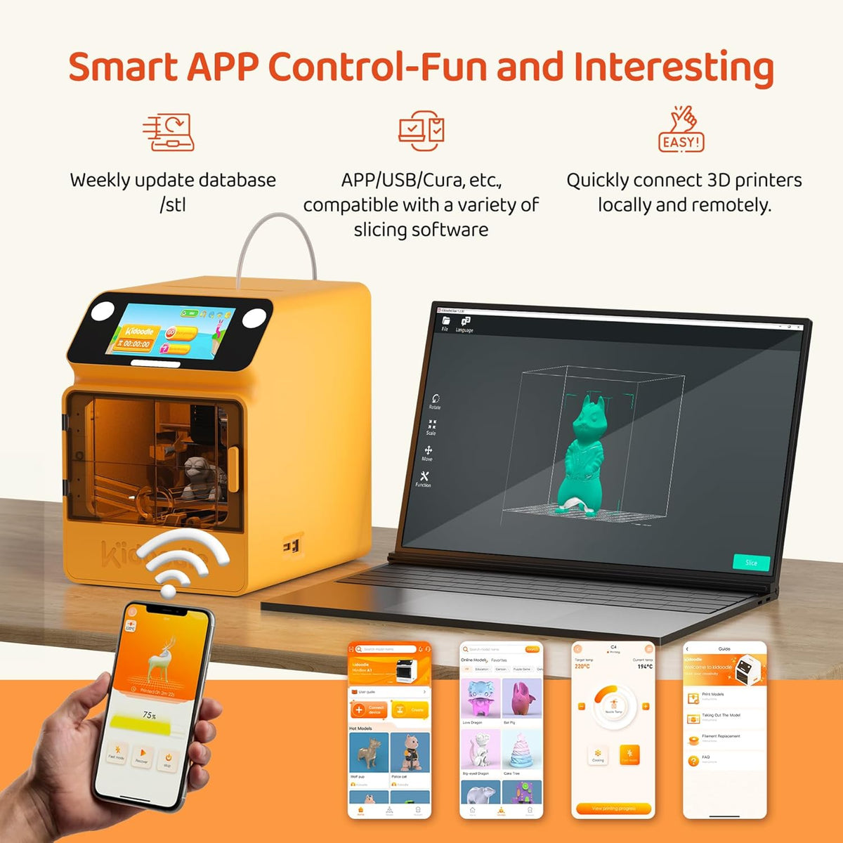Mini 3D-printer voor kinderen, veilig voor kinderen, speelgoed 3D-printer, STEM leerhulp, wifi en app-bediening, wekelijkse update, speelgoedbibliotheek, touchscreen, mini-formaat, gemakkelijk in te