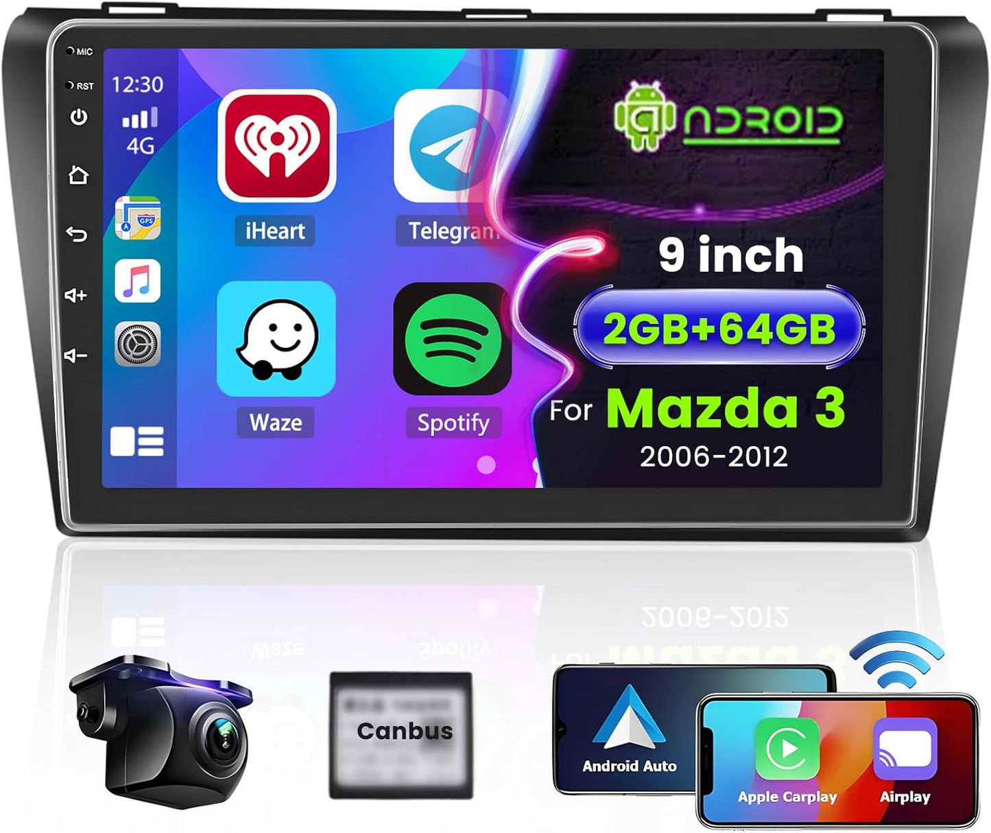 Autoradio Mazda 3 – Multimedia Systeem – Navigatie Radio – Android Headunit – Auto Entertainment – 9 Inch Touchscreen – Draadloze CarPlay & Android Auto