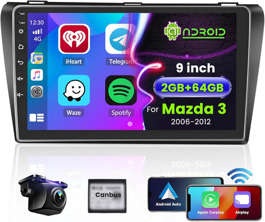 Autoradio Mazda 3 – Multimedia Systeem – Navigatie Radio – Android Headunit – Auto Entertainment – 9 Inch Touchscreen – Draadloze CarPlay & Android Auto