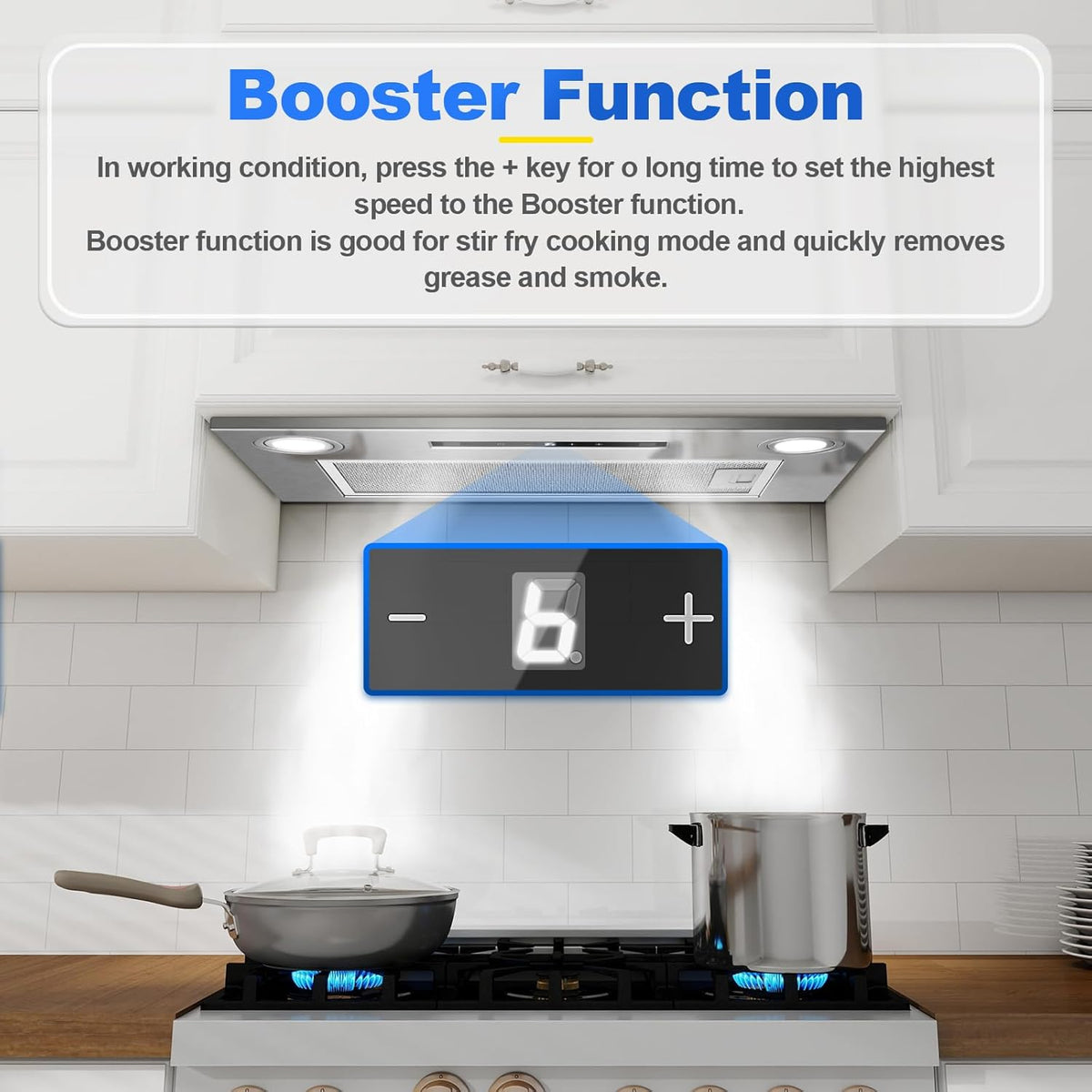 afzuigkap 52 cm, inbouwafzuigkap, 400 m³/u, 3 vermogensstanden en boosterfunctie, gebarenbediening, touchbediening, afzuiging/recirculatie met actieve koolfilter en rookpijp, afzuigkap