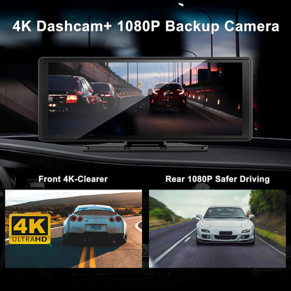 EZoneTronics 10,26 inch Carplay Display & Android Auto Display, Wireless Carplay Autoradio met GPS Navigatie 4K Dashcam Achteruitrijcamera Bluetooth Voice Control IPS Touchscreen Mirror Link AUX FM