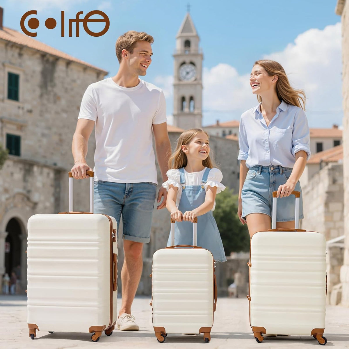 COOLIFE Koffer met harde schaal, Trolley, Rolkoffer, Reiskoffer met TSA-slot en 4 Rollen, zwart, Koffer-Set