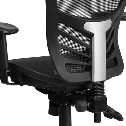Flash Furniture Mid-Back Transparante Zwarte Mesh Multifunctionele Executive Draaibare Ergonomische Bureaustoel met Verstelbare Armen, Metaal, 58.42 x 72.39 x 111.13 cm