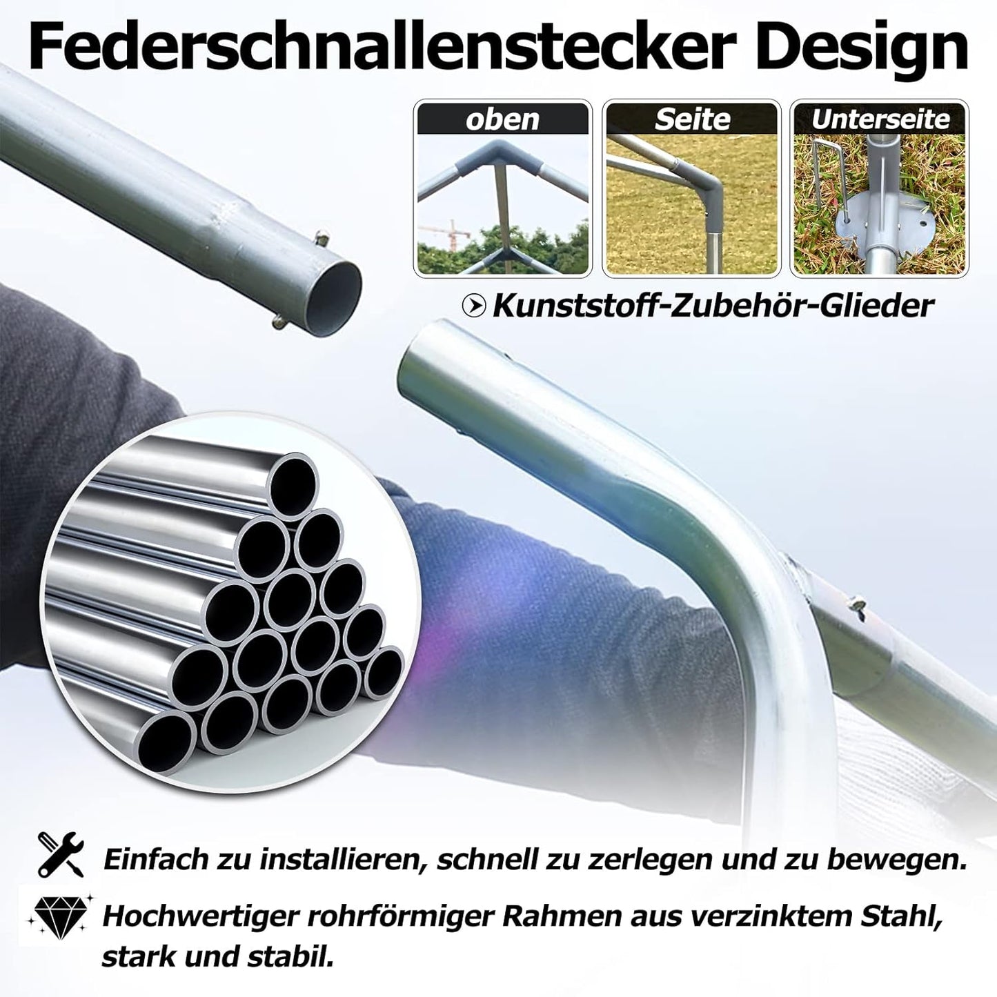 Kippenhok – Kippenren – Vogelslaapplaats – Volière – Kippenkooi – 4 x 3 x 2 m – Verzinkt Staal – Waterdicht Schaduwrijk PE-dak
